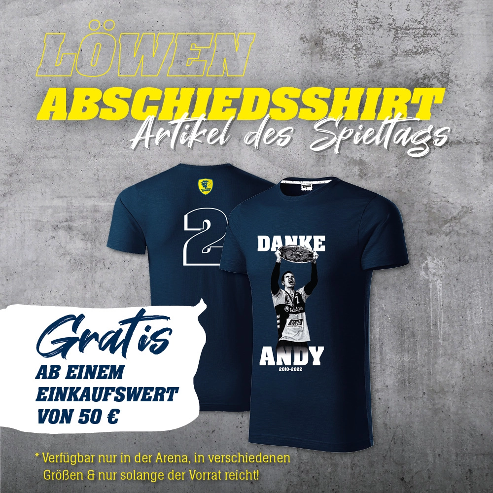 Artikel des Spieltags beim Heimspiel gegen Minden: Abschiedsshirt Andy Schmid gratis zum Einkauf.