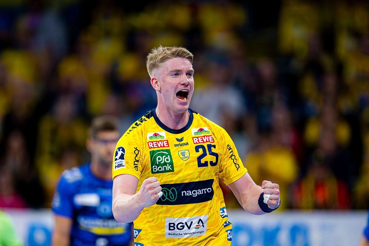 Haukur Thrastarson jubelt im Spiel gegen Stuttgart.