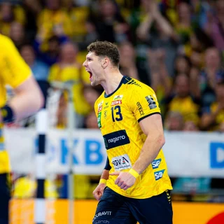 Sebastian Heymann beim Freudenschrei im Heimspiel gegen Lemgo Lippe.