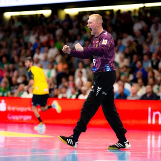 Späth jubelt beim Spiel gegen Göppingen.
