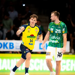 Steenaerts jubelt beim Spiel gegen Göppingen.