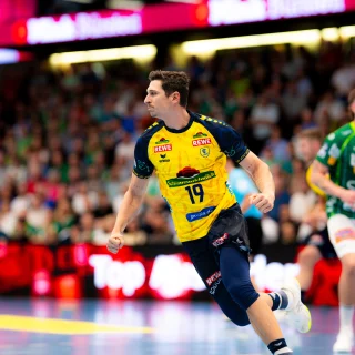 Steinhauser jubelt beim Spiel gegen Göppingen.